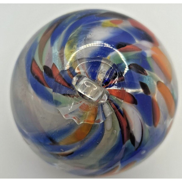 Vintage Art Glass Swirl Red Blue Orange Ornament U258/9